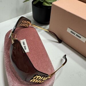 Miu Miu Gold and Brown Sunglasses